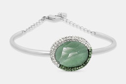 Oval - Green - Rhodium-Plated Crystal Bangle (+$30)