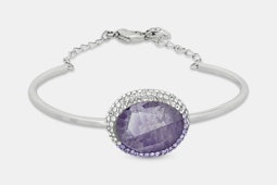 Oval - Purple - Rhodium-Plated Crystal Bangle (+$30)