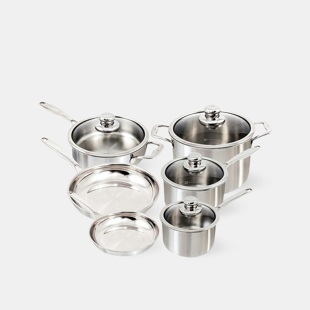 Swiss Diamond Premium Clad 10-Piece Cookware Set, Silver