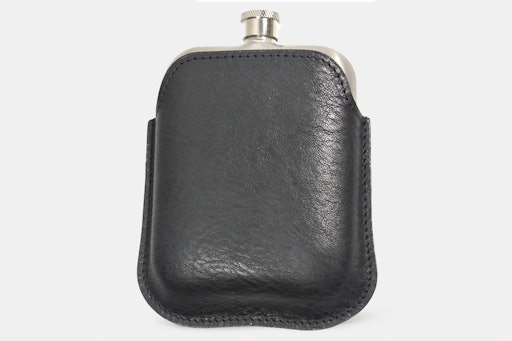 The British Belt Co. Pewter Flask w/ Leather Sleeve